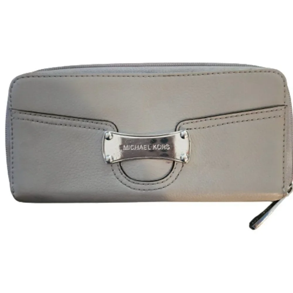 Michael Kors Women's Gray Pebbled Leather Zip Around Wallet